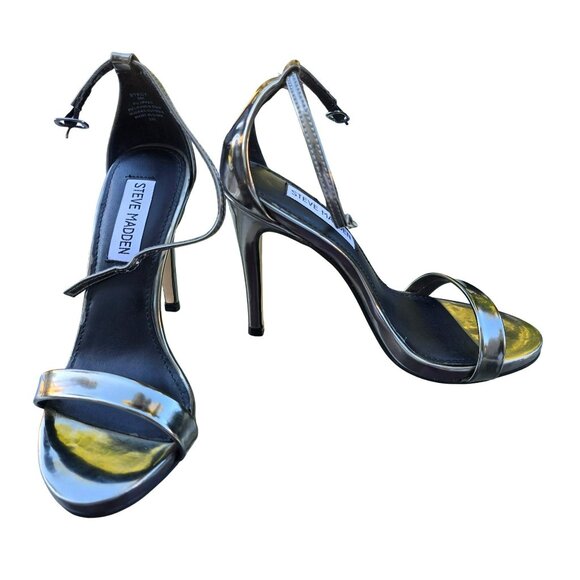 Steve Madden Stecy 5M Pewter Metallic Heels 4" Stilettos Neutral Shoes JJ4143 - Picture 2 of 8
